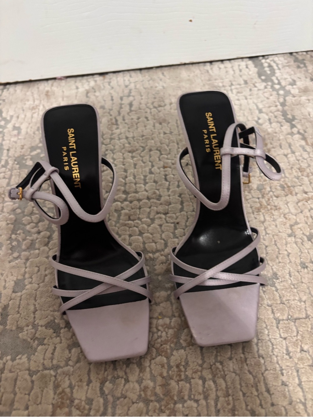 Saint Laurent Lilac Strappy Square-Toe Sandals size 37